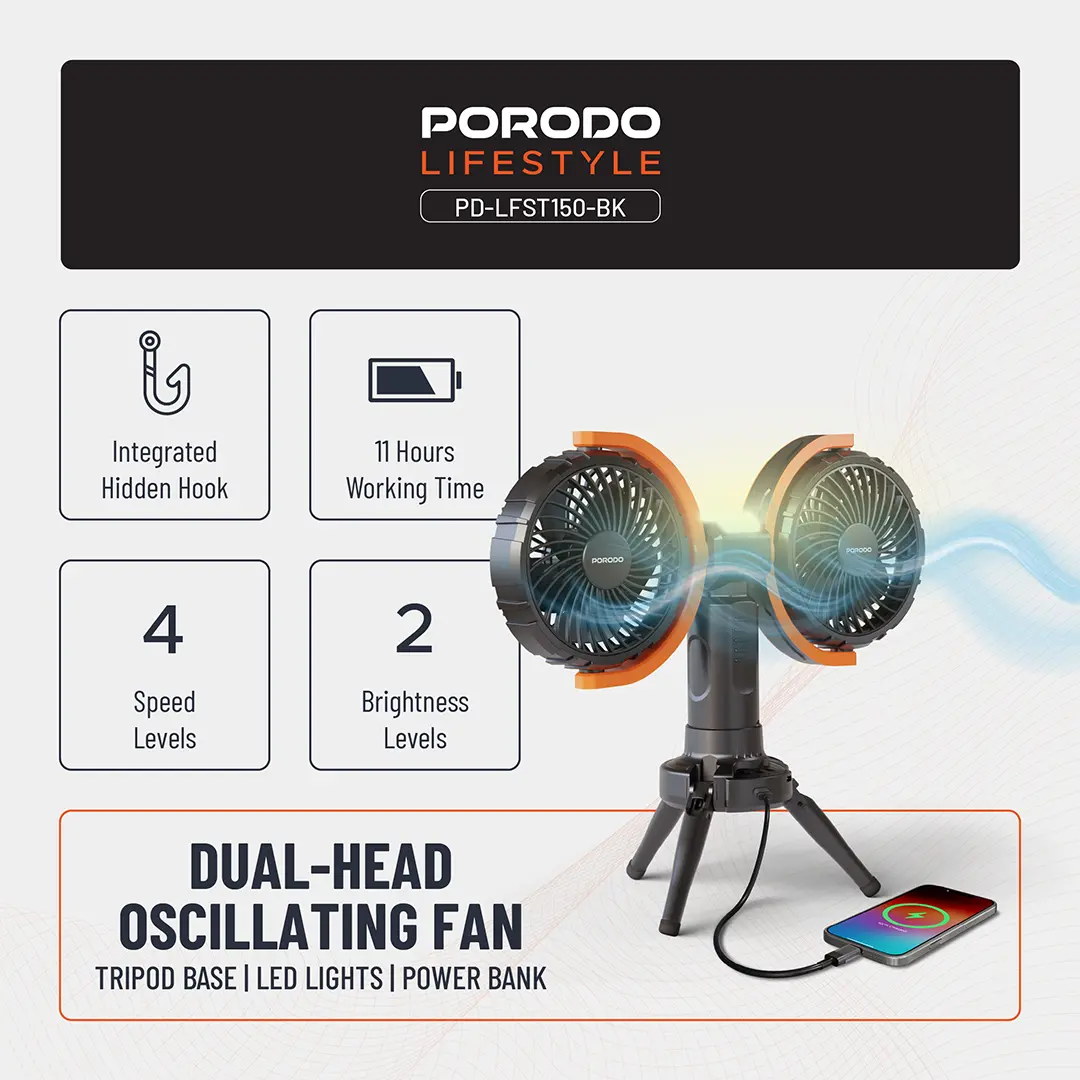 Porodo Lifestyle Dual-Head Oscillating Fan