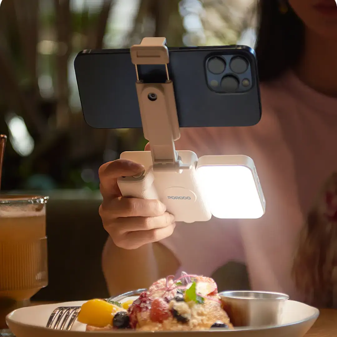 Porodo Lifestyle 3-in-1 Bluetooth Selfie Stick with Detachable Fill Light and Stand