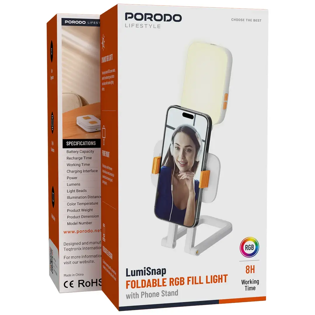 Porodo Lifestyle LumiSnap Foldable RGB Fill Light with Phone Stand