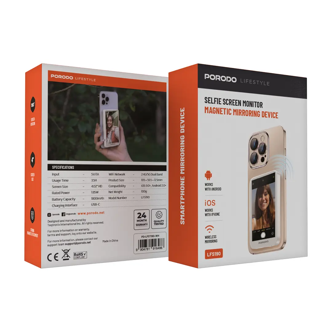 Porodo Lifestyle Selfie Screen Monitor Magnetic Mirroring Device