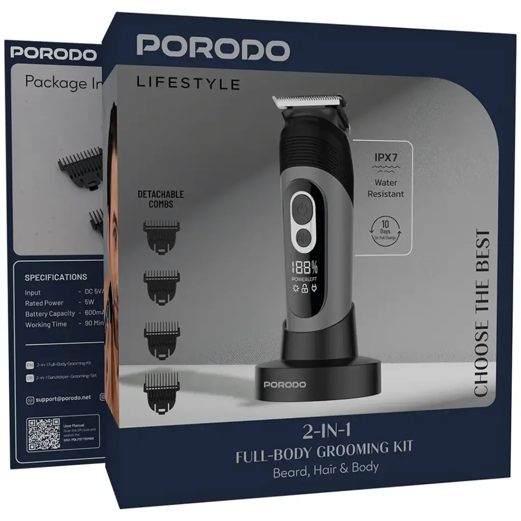 Porodo Lifestyle 2-IN-1 Full-Body Grooming Kit Beard, Hair & Body