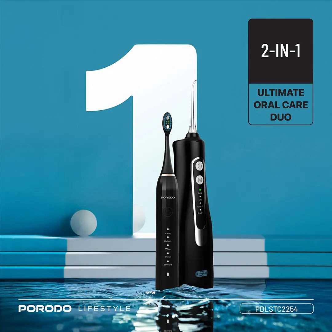 Porodo Lifestyle Ultimate Oral Care Duo Electric Toothbrush & Water Flosser Combo