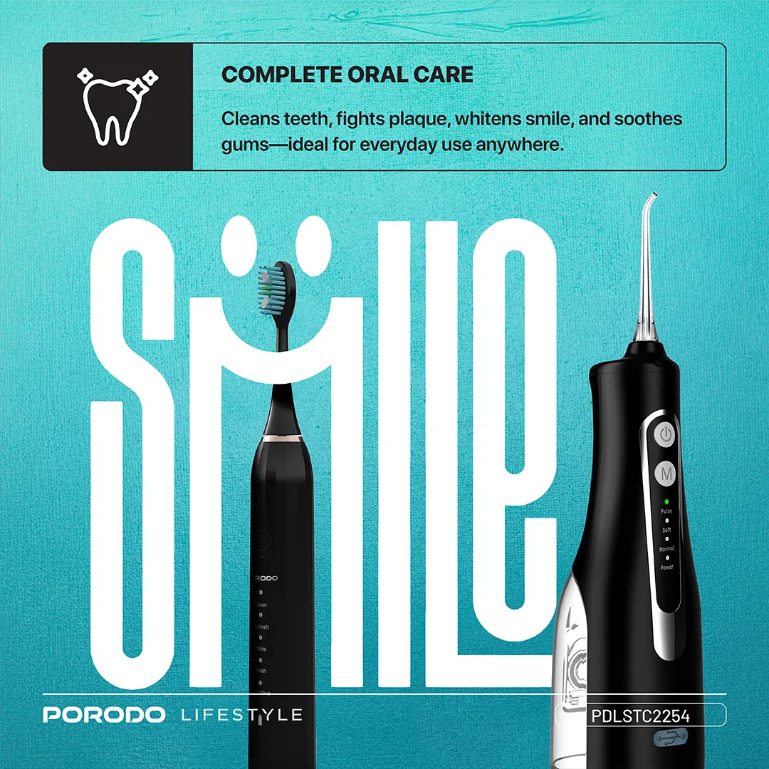 Porodo Lifestyle Ultimate Oral Care Duo Electric Toothbrush & Water Flosser Combo